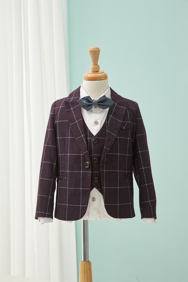 HAO.HAO kids 大方格紋西裝-白格紋紫(三件組)