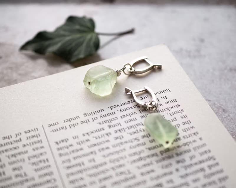 Rough Green Fluorite Earrings, 925 Sterling Silver, Gemini Stone, Libra gift