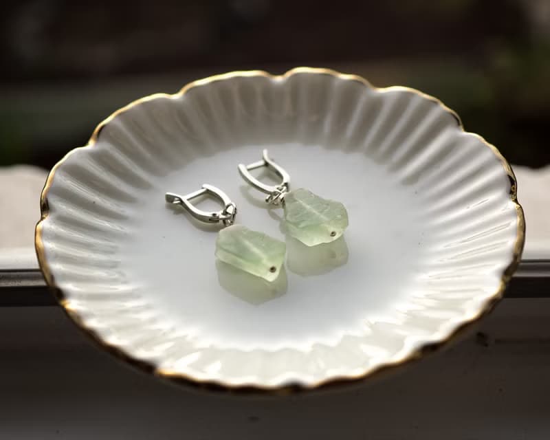 Rough Green Fluorite Earrings, 925 Sterling Silver, Gemini Stone, Libra gift