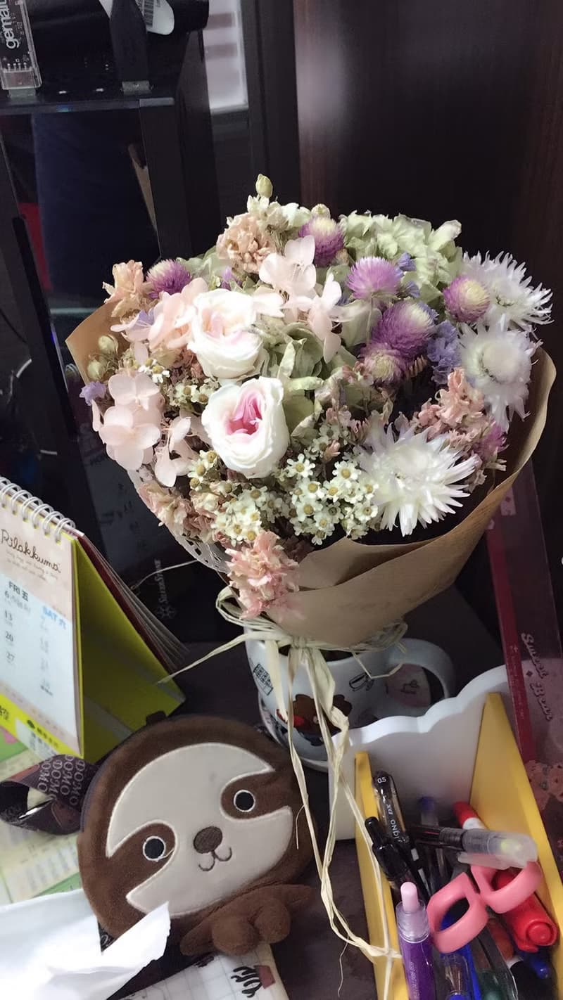 療癒小花束~~粉紫不凋玫瑰混乾燥花束