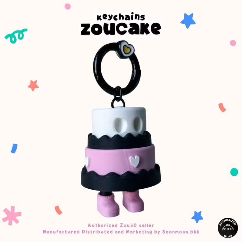 Zou Cake Keychains - Heart/Black-pink