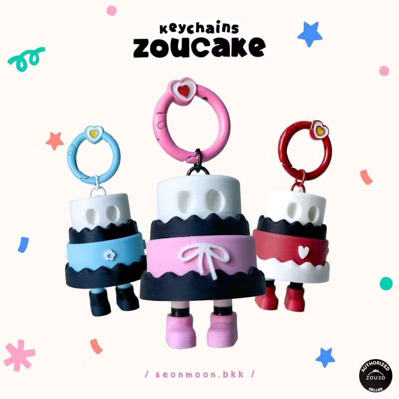 Zou Cake Keychains - Heart/Black-pink