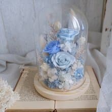 永生玫瑰/玻璃鐘罩/永生花/乾燥花/不凋花/藍色/清新/花禮/送禮