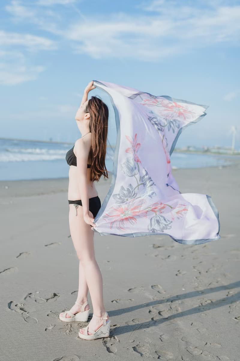 unni花卉長絲巾 遮曬 擋風 披肩 scarf 圍巾 保暖 保暖 絲巾圍脖