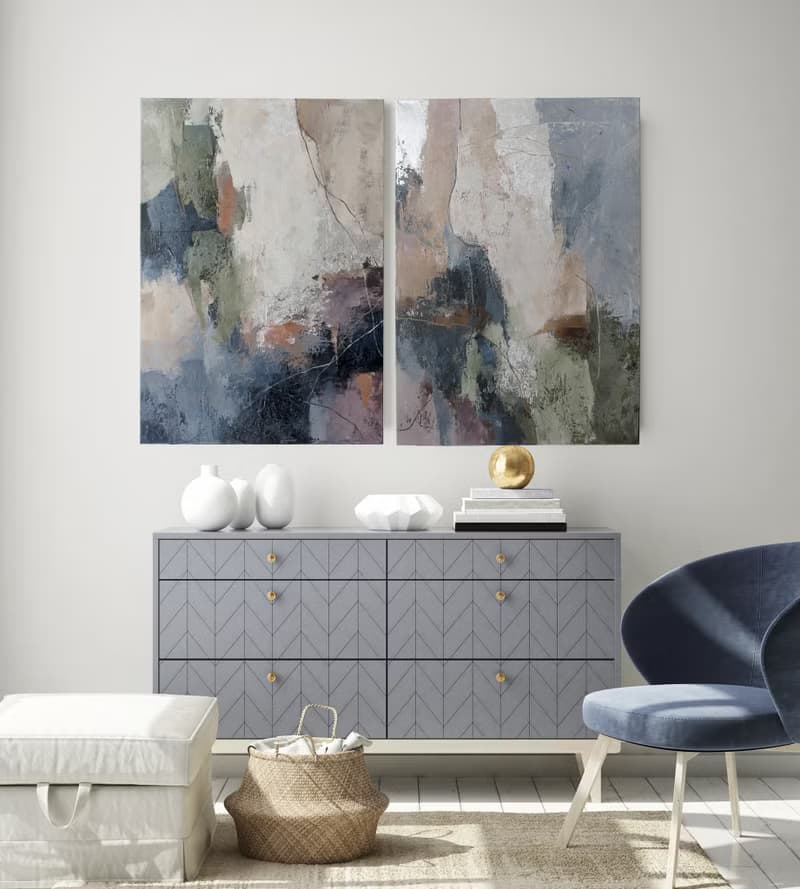 Painting Blue Green Abstract | Abstract Blue Green Gray Painting | Brume