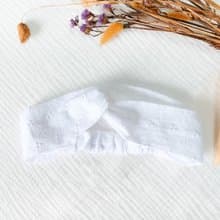 純白刺繡蕾絲法式扭結寶寶髮帶-寶寶彌月/周歲/洗禮/婚禮花童