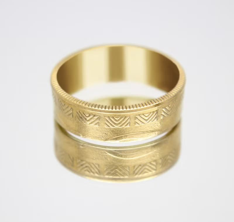 Gold Coin Ring Lithuania Coin Ring 50 cents 1997-2008 18k gold plated ring