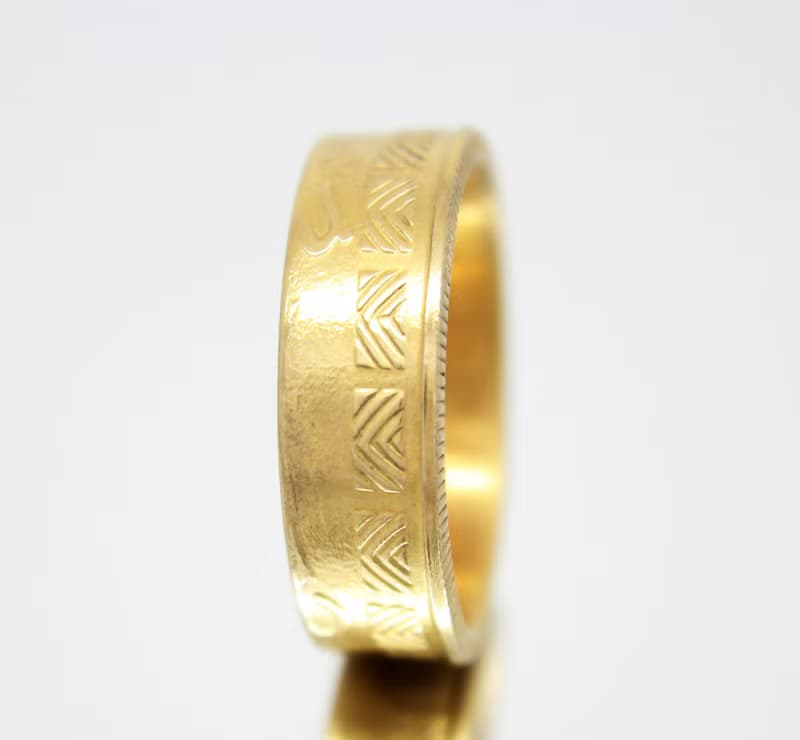 Gold Coin Ring Lithuania Coin Ring 50 cents 1997-2008 18k gold plated ring