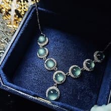 |奢華藍剛|A貨翡翠冰玻藍剛大蛋面7.7mm純銀鍍18k豪鑲多顆款項鍊