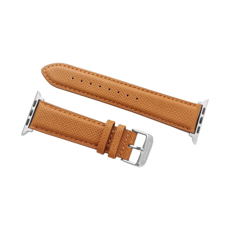 APPLE Watch法國進口棕色荔枝紋真皮錶帶及連接釦 / 四色