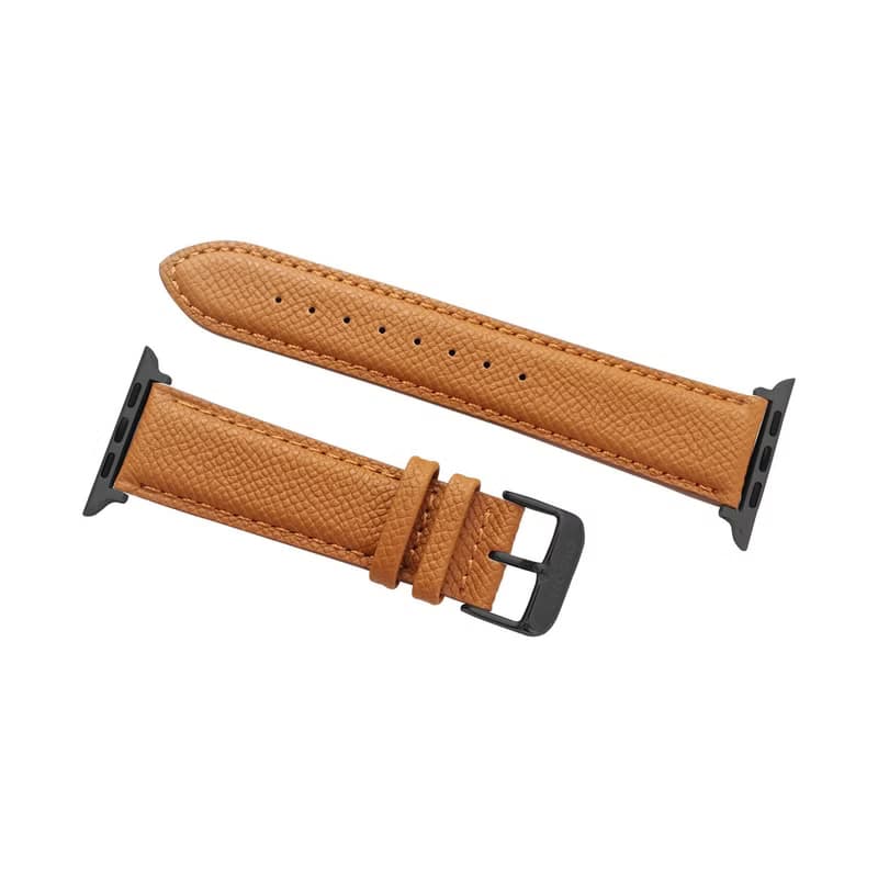 APPLE Watch法國進口棕色荔枝紋真皮錶帶及連接釦 / 四色