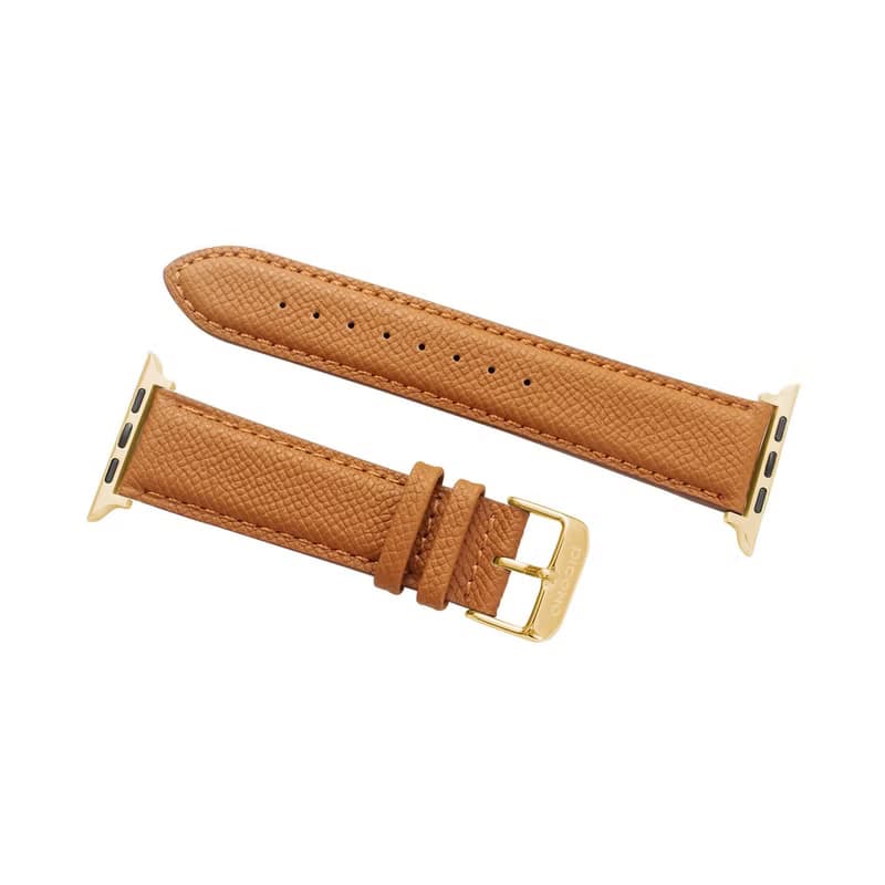APPLE Watch法國進口棕色荔枝紋真皮錶帶及連接釦 / 四色