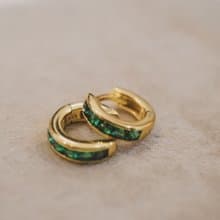 綠寶方形鋯石耳圈 925銀 14K金 抗過敏 可戴洗澡 不掉色 女生禮物