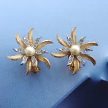 Vintage Jewelry 西洋古董飾品 JUDY LEE 立體雙色珠花 夾式耳環