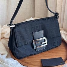 中古包 Fendi Vintage 黑色暗紋老花迷你法棍腋下包小胖丁