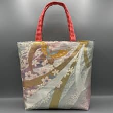 着物 帯 帯締め ハンドメイド トートバッグ リメイク ピンク 金 蝶