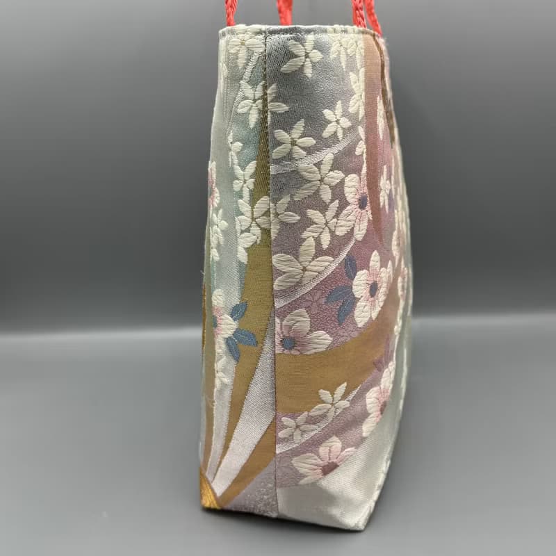 着物 帯 帯締め ハンドメイド トートバッグ リメイク ピンク 金 蝶