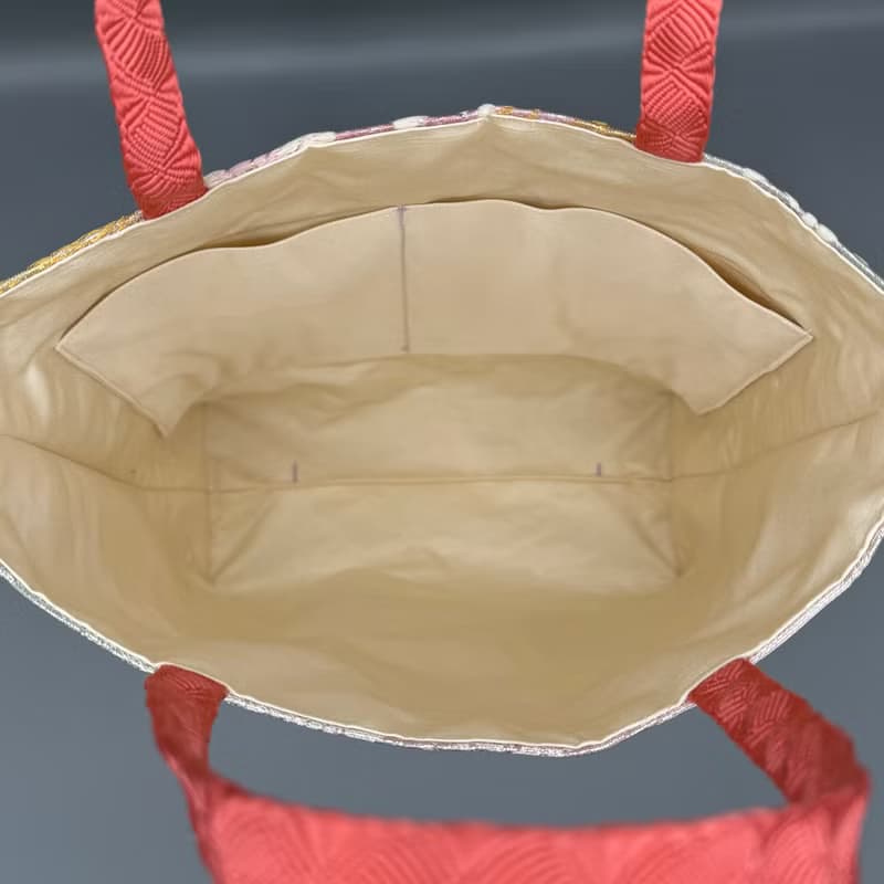 着物 帯 帯締め ハンドメイド トートバッグ リメイク ピンク 金 蝶