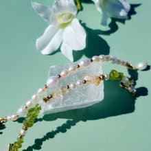 來杯莫希托。黃水晶 淡水珍珠 橄欖石 14K包金 水晶礦石設計手鍊