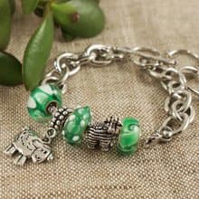 Sheep Aries Green Lampwork Glass Large Silver Chain Euro Charm Bracelet Jewelry