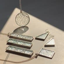 HANA經典手工復古蕾絲海棠花玻璃圓/長方形純銀項鍊