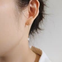 月光石 切角車輪珠 14K GF 包金 一縷細鍊耳環
