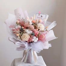 【乾燥花不凋花】可愛兔粉紅色不凋湳天星花束