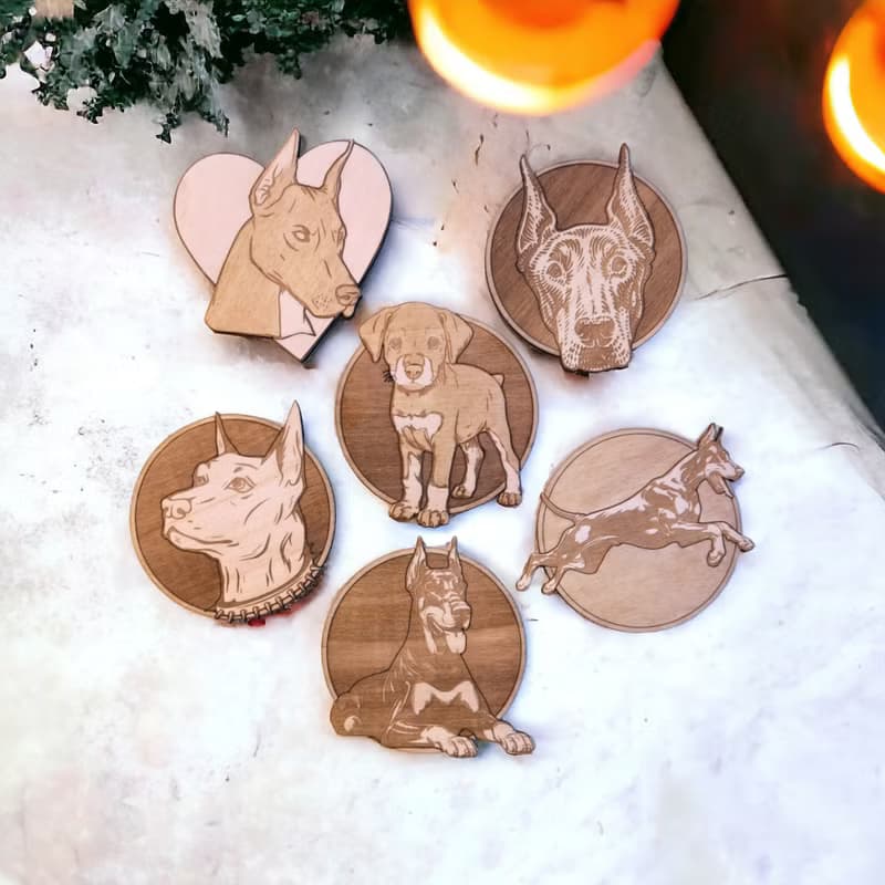Dobermann Wooden Coaster Set – Gifts and Collectibles for Fans of the Breed