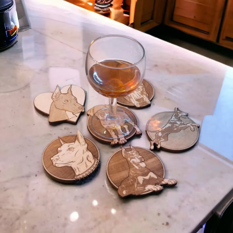 Dobermann Wooden Coaster Set – Gifts and Collectibles for Fans of the Breed