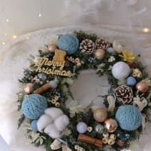 可愛小熊雪松聖誕花圈 藍色裝飾 永生聖誕花圈 聖誕節禮物