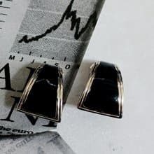 vintage jewelry  都會儷人幾何黑琺瑯 夾式耳環
