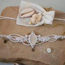 White coral fossile tiara, white macrame choker necklace, bohemian jewelry