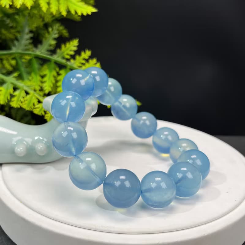 高品質海藍寶手串冰透潤藍大顆粒圓珠單圈手錬女心境祥和16.5mm