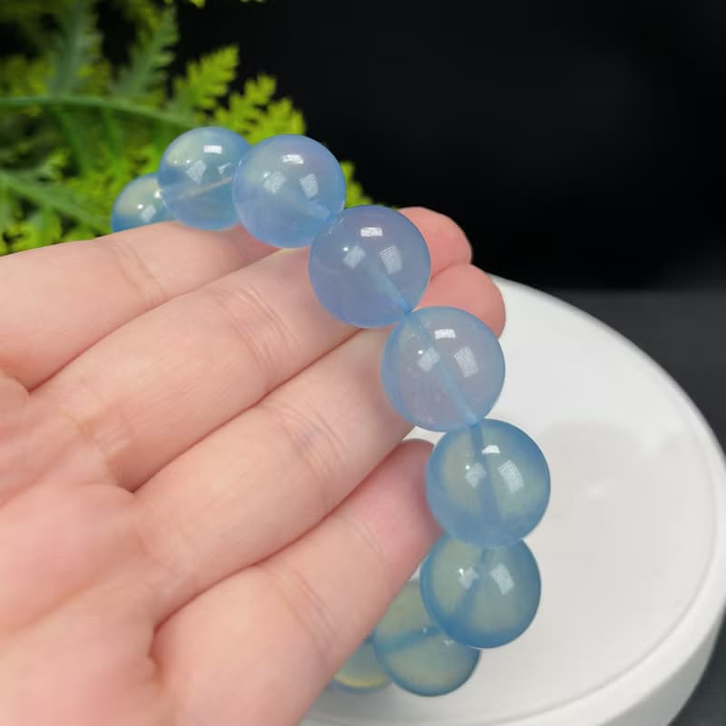 高品質海藍寶手串冰透潤藍大顆粒圓珠單圈手錬女心境祥和16.5mm