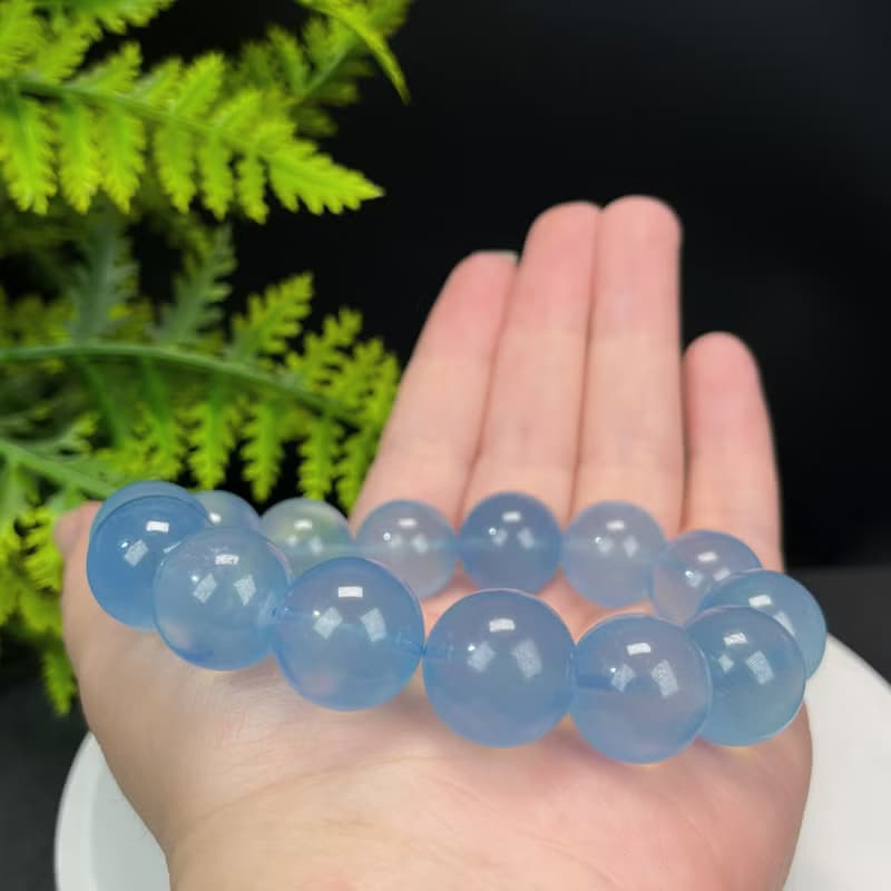 高品質海藍寶手串冰透潤藍大顆粒圓珠單圈手錬女心境祥和16.5mm