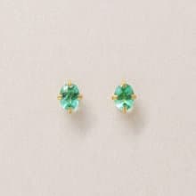 【Second Earrings】 18K 祖母綠橢圓形耳環 (黃金)