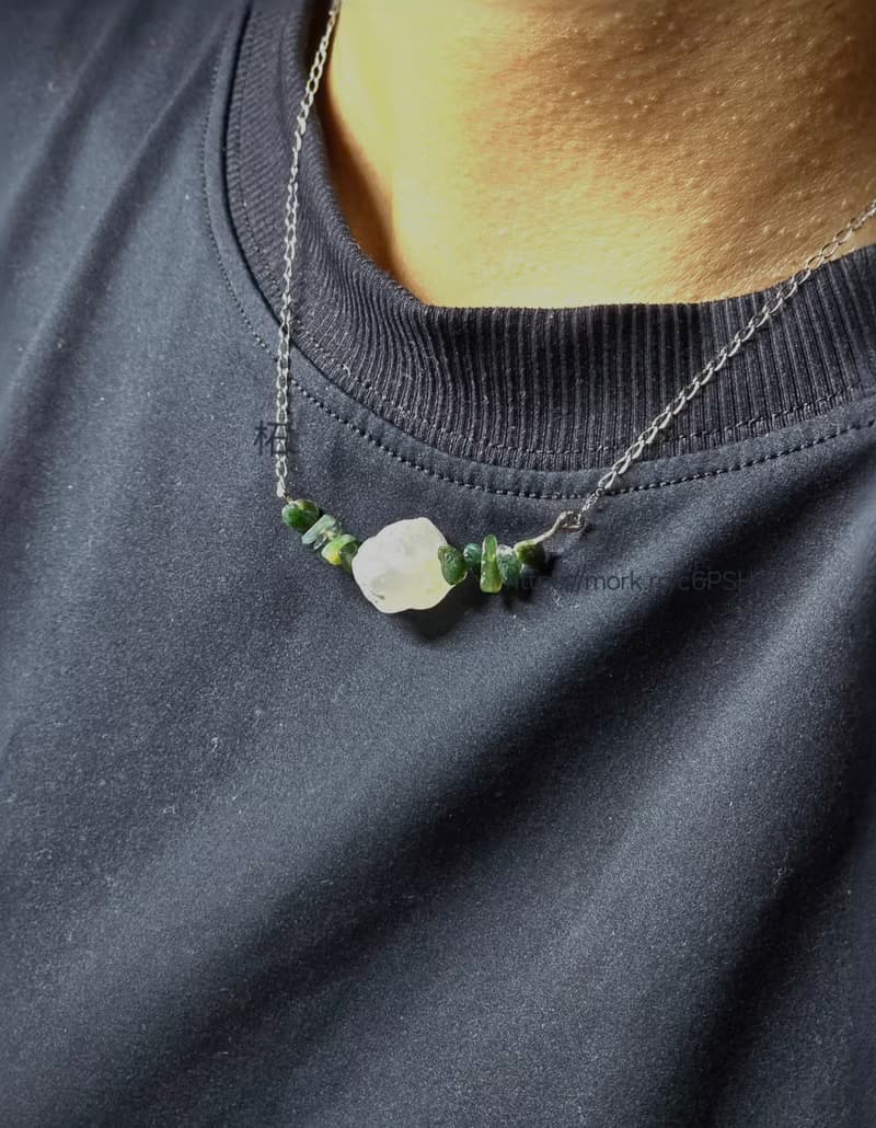 珀。白玉髓苔蘚瑪瑙項鍊