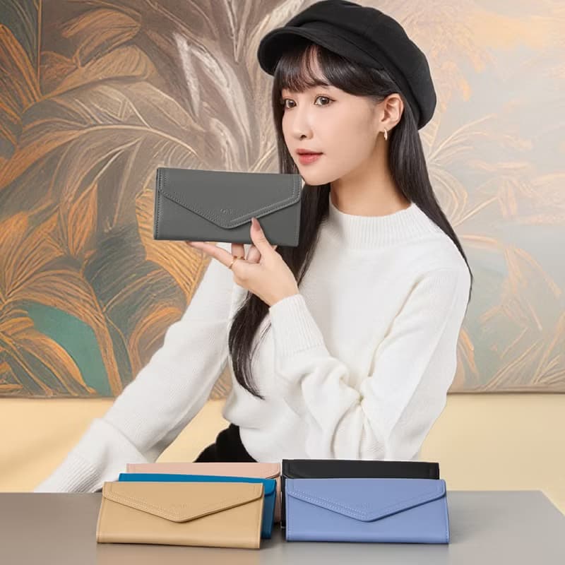 文藝復興信封式兩折牛皮長夾4116(灰色)