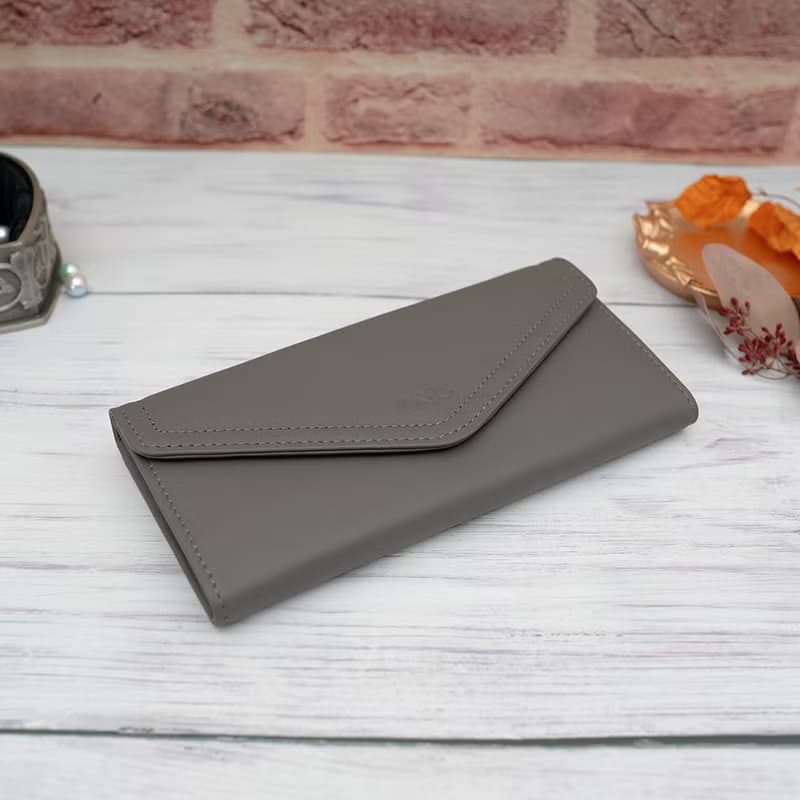 文藝復興信封式兩折牛皮長夾4116(灰色)