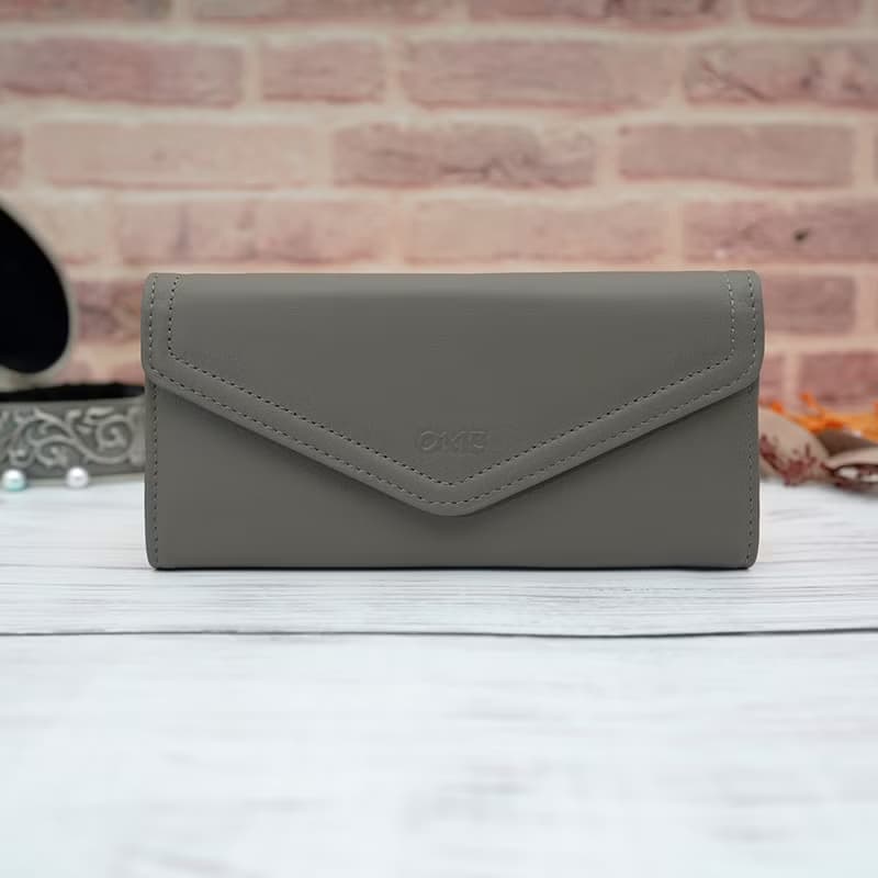 文藝復興信封式兩折牛皮長夾4116(灰色)