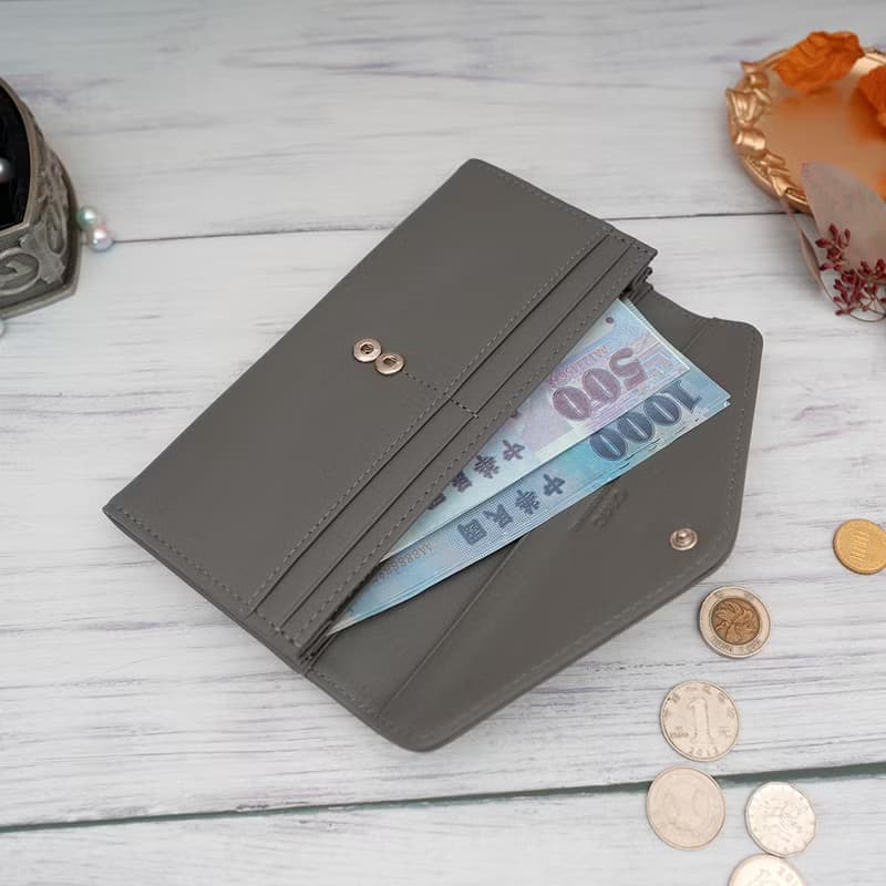 文藝復興信封式兩折牛皮長夾4116(灰色)