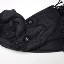 【精品禮盒】釘珠喀什米爾水煮羊毛刺繡圍巾披肩拼透紗純黑色蕾絲