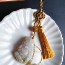 天然緬甸玉 翡翠 金魚 飄花 如意 一葉致富 發財 包掛 禮物 車掛