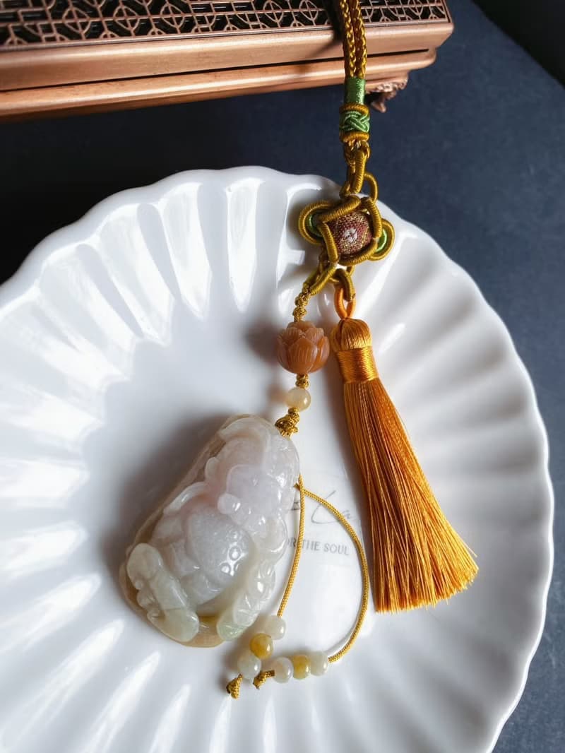 天然緬甸玉 翡翠 金魚 飄花 如意 一葉致富 發財 包掛 禮物 車掛