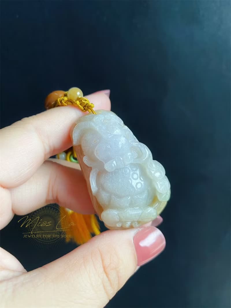天然緬甸玉 翡翠 金魚 飄花 如意 一葉致富 發財 包掛 禮物 車掛