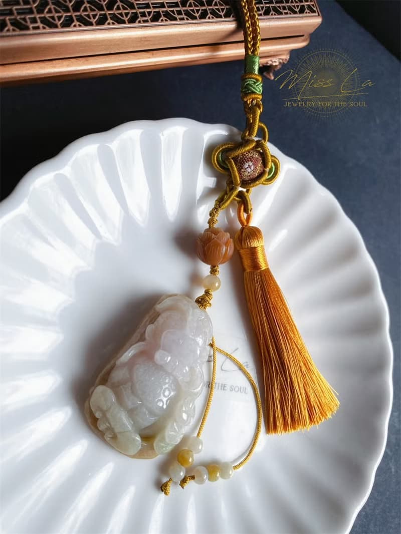 天然緬甸玉 翡翠 金魚 飄花 如意 一葉致富 發財 包掛 禮物 車掛