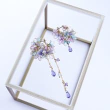 坦桑石 垂墜花朵耳環 耳夾 | 紫色 | 12月誕生石