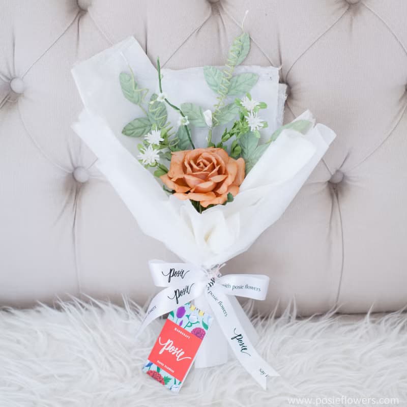 Paper Single Rose BURNT ORANGE mini Bouquet Valentine's Gift, Anniversary Gift
