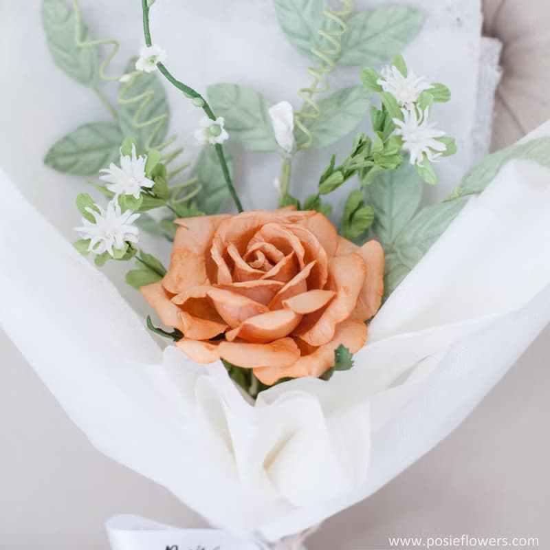 Paper Single Rose BURNT ORANGE mini Bouquet Valentine's Gift, Anniversary Gift