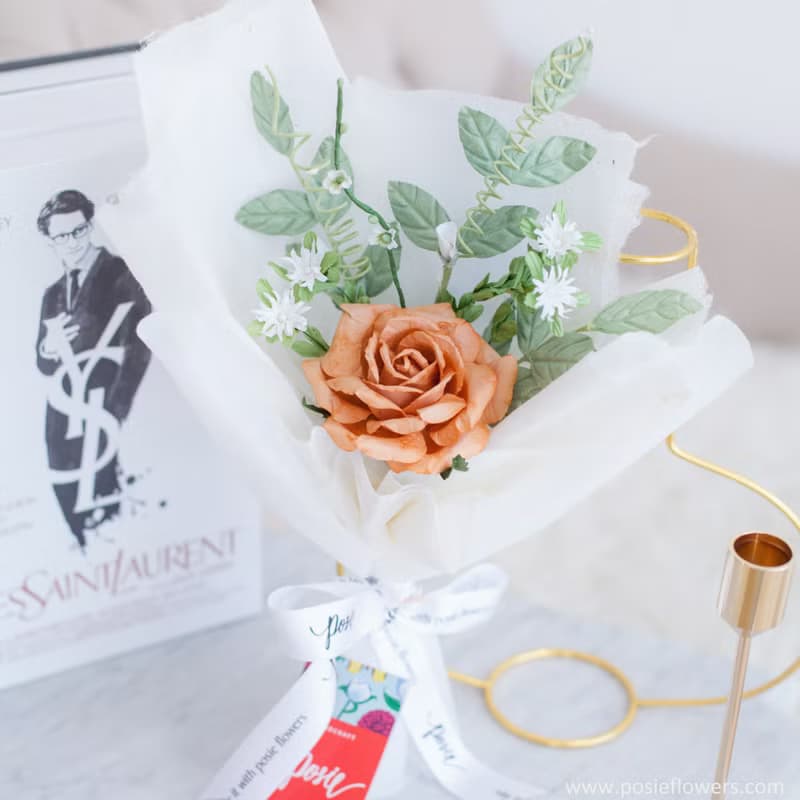Paper Single Rose BURNT ORANGE mini Bouquet Valentine's Gift, Anniversary Gift